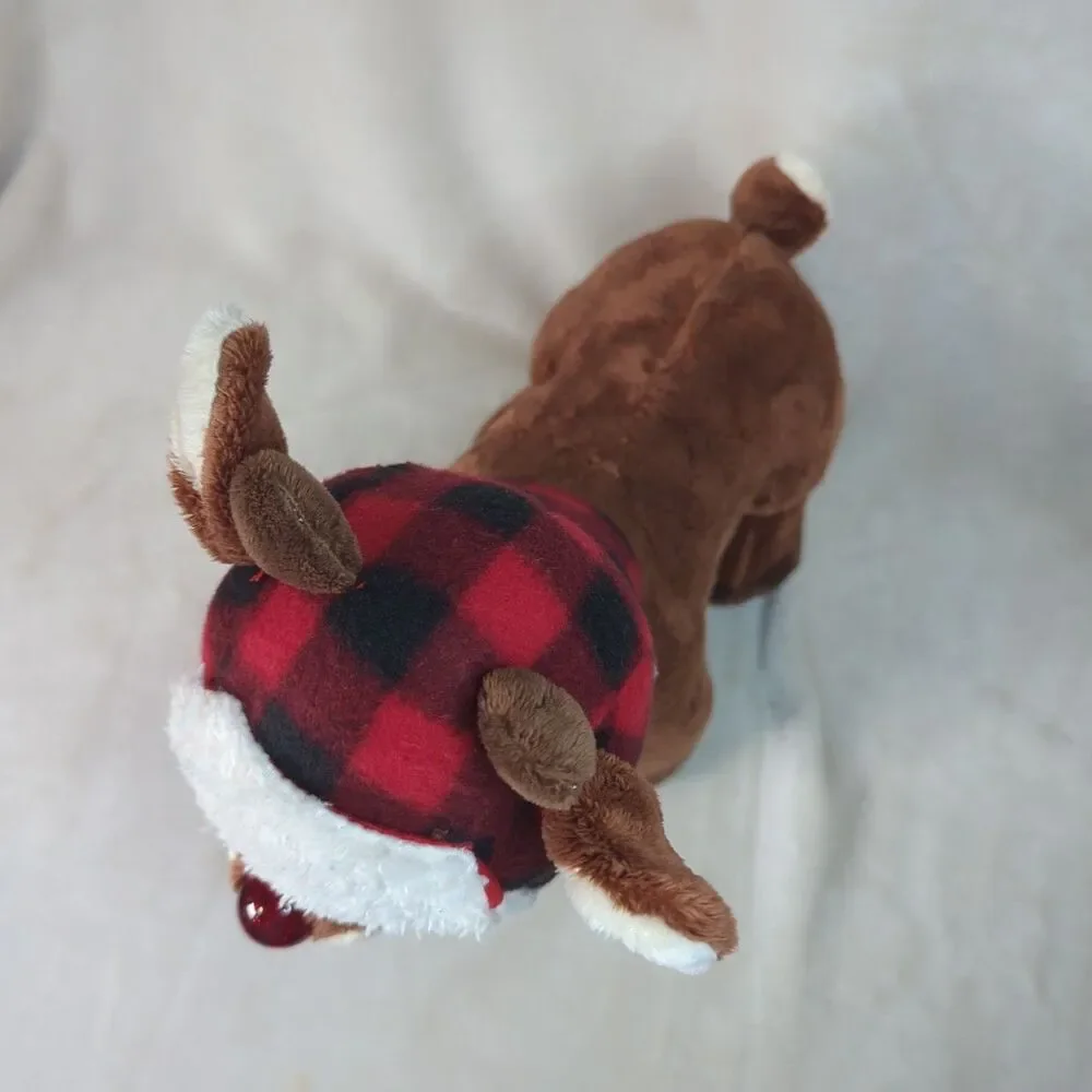 Rudolph The Red Nose Reindeer 14 in. Plaid Hunter Hat/Scarf Plush DanDee